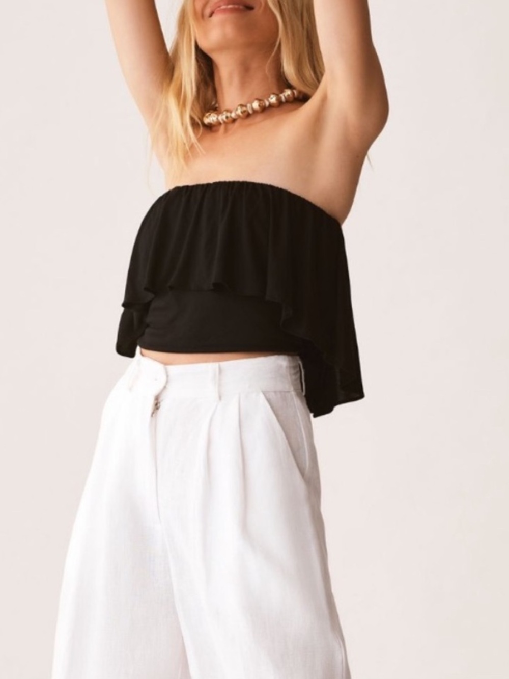 Anthropologie Black Strapless Ruffle Crop Top